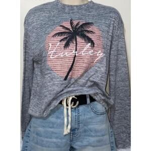 Hurley Heather Grey Long Sleeve Graphic T-Shirt - Large